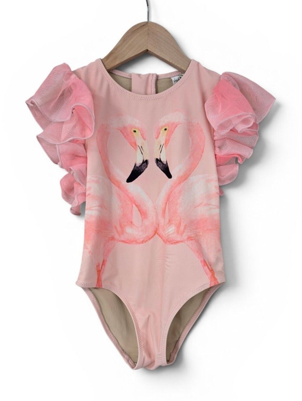 Shade Critters Pink Flamingo One Piece Swimsuit Tulle Ruffle Sleeve Girls 4T